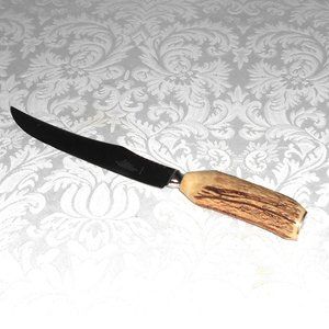 Vintage Mutual Hiram Wild Sheffield Large Stag Bone Handle Slicing Carving Knife